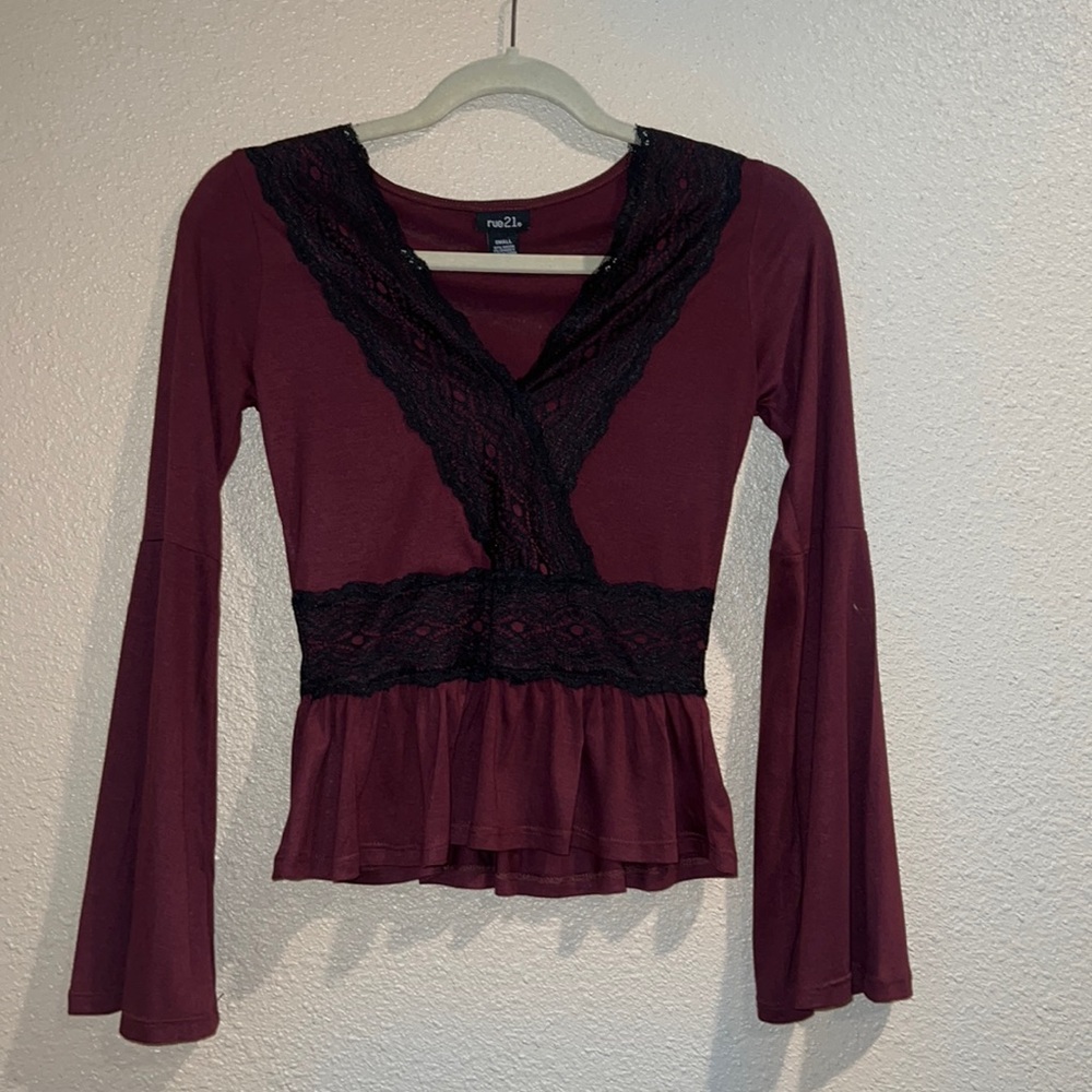 Flare Sleeve Maroon with Black Lace.